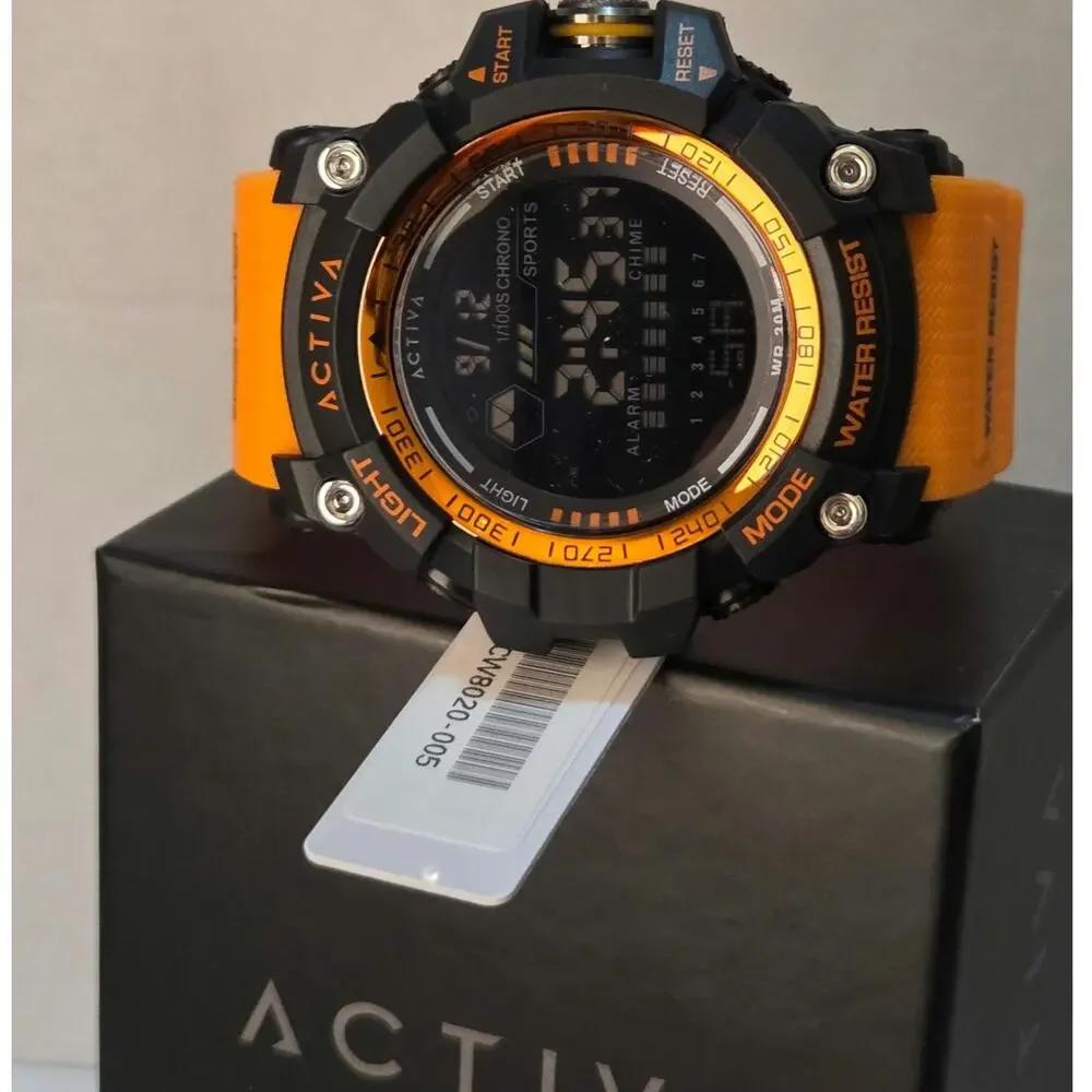 Activa X Invicta ACW8020-005 Mens Digital Sport Watch 56mm Orange Black New